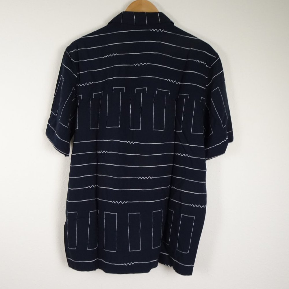 Perry Ellis Button Down Shirt Navy Blue Camp Short Sleeve Geometric Print - Picture 6 of 9